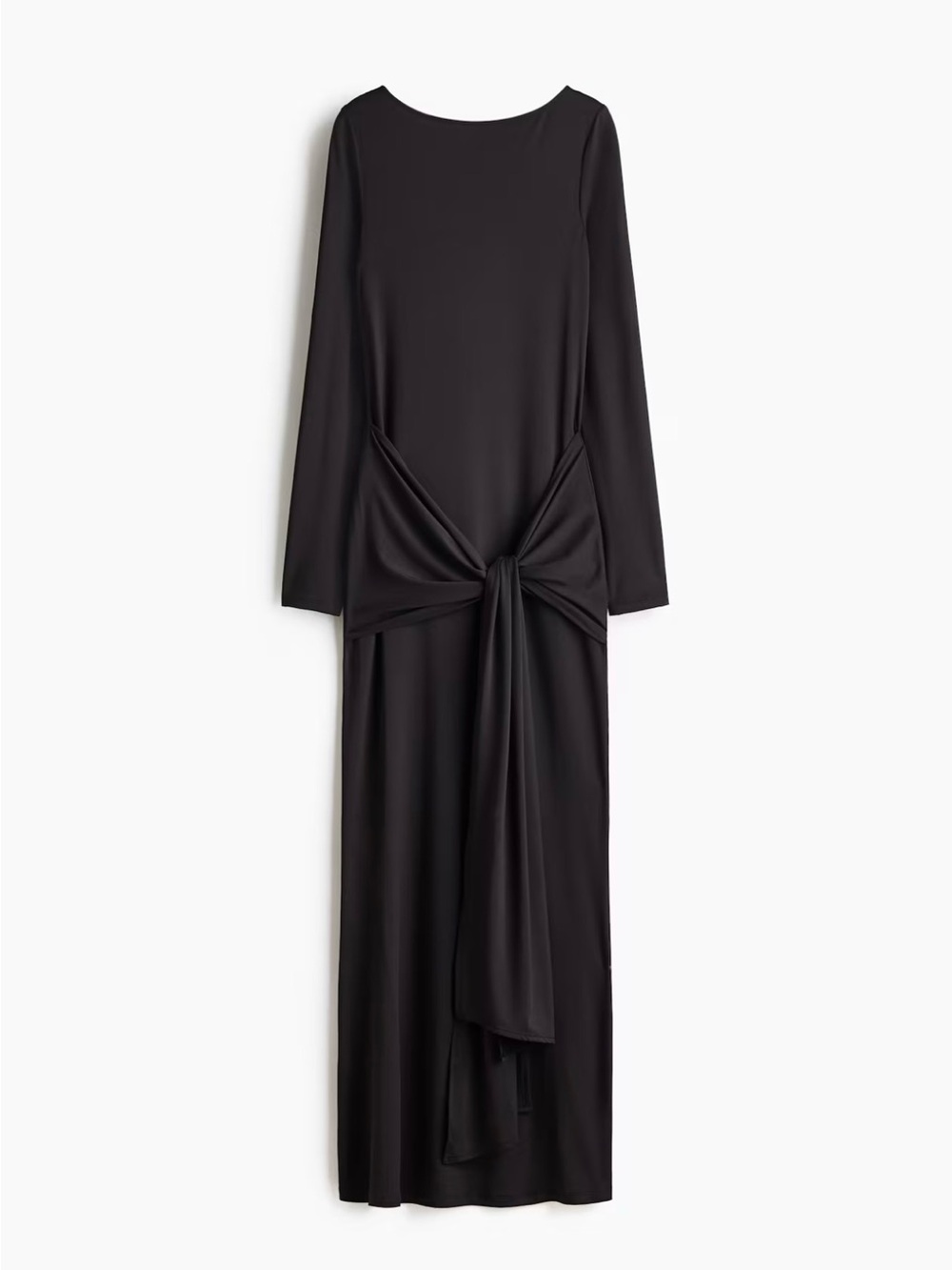 NEW H&M Black Long-Sleeve Knot-Detail Maxi Dress